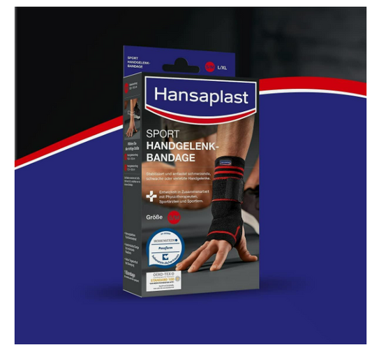 Hansaplast Sport Handgelenk-Bandage - Größe S/M - Gelenkumfang 15,0 – 18,0 cm