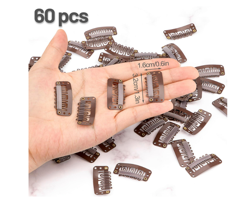 Haarverlängerung Clips Perückenclips U Form Haar Extensions Klips  60 Stück Braun