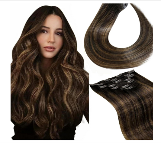 LaaVoo Clip in Extensions Echthaar Braun
