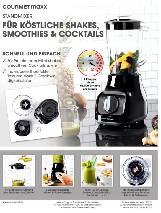 GOURMETMAXX Standmixer 350W - Black