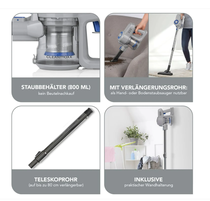 CLEANmaxx Akku-Zyklon-Staubsauger 22,2V - hellgrau/blau